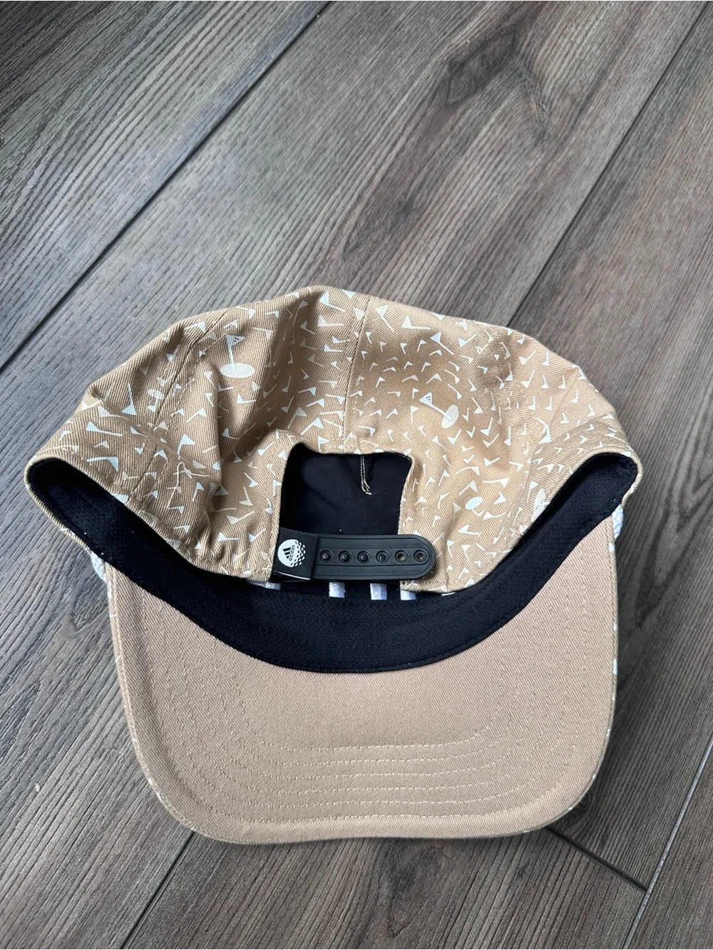 Adidas Golf Snapback Hat Tan White Print Adjustable One Size EUC